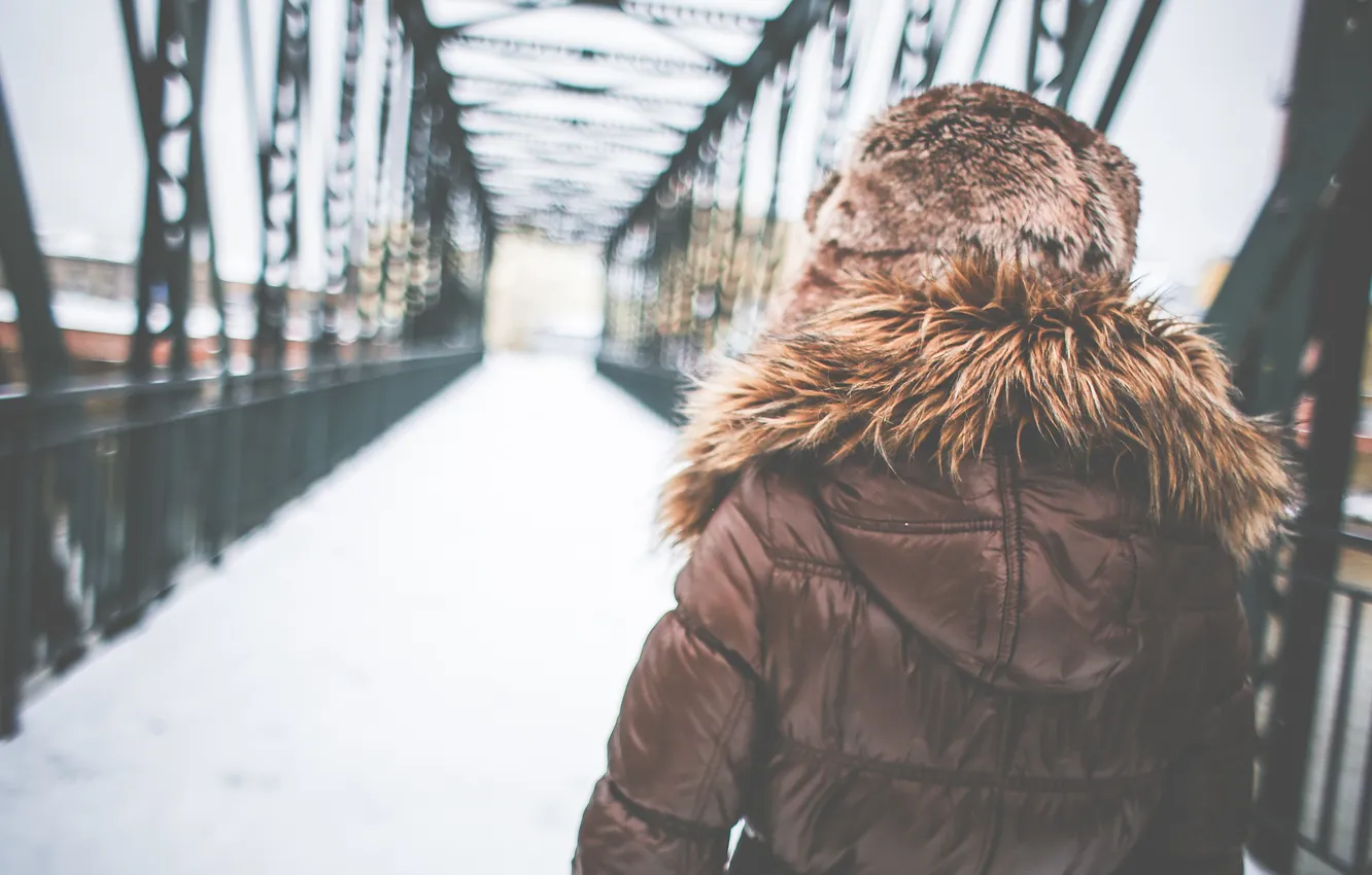 Photo wallpaper winter, girl, snow, hat, jacket, fur