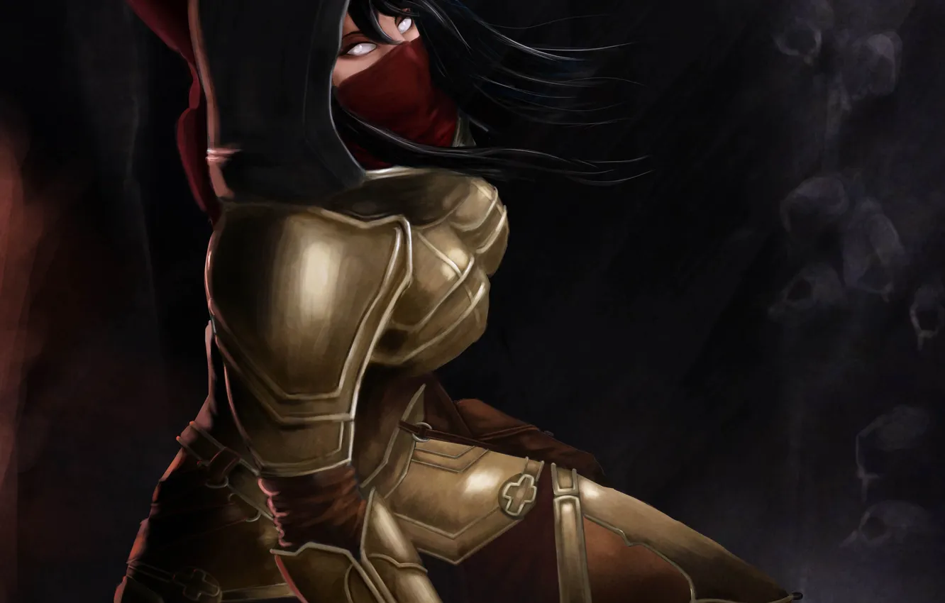 Photo wallpaper eyes, girl, art, hood, diablo, Demon Hunter