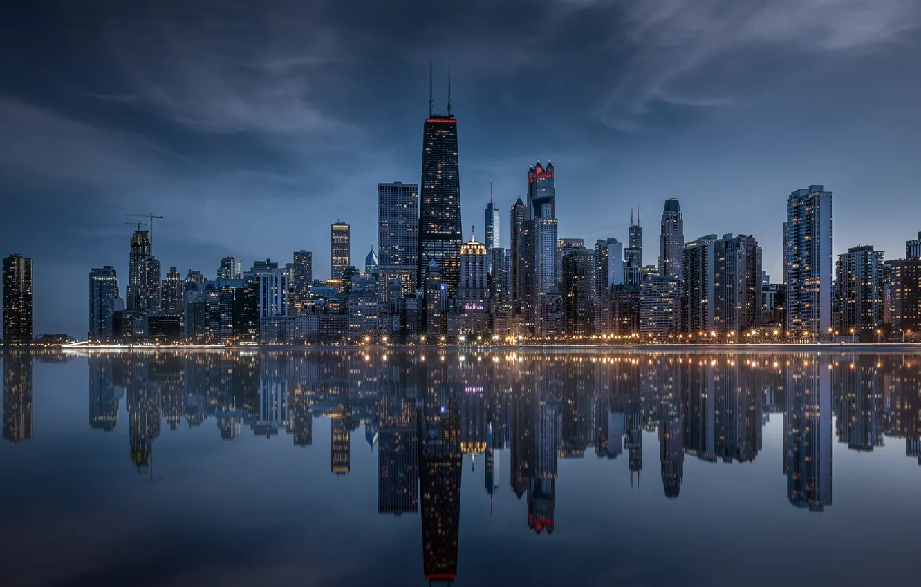 Photo wallpaper World, USA, Illinois, Urban, Skyline, Reflections, Skyscrapers, United States of America