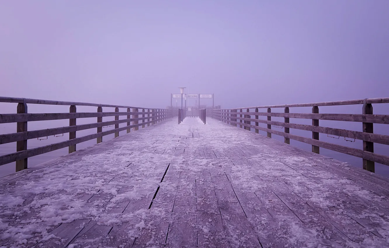Photo wallpaper winter, snow, fog, lake, background, plate, Germany, lights