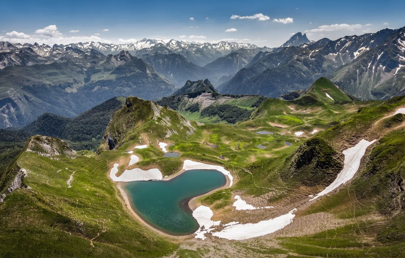 Photo wallpaper landscape, mountains, nature, panorama