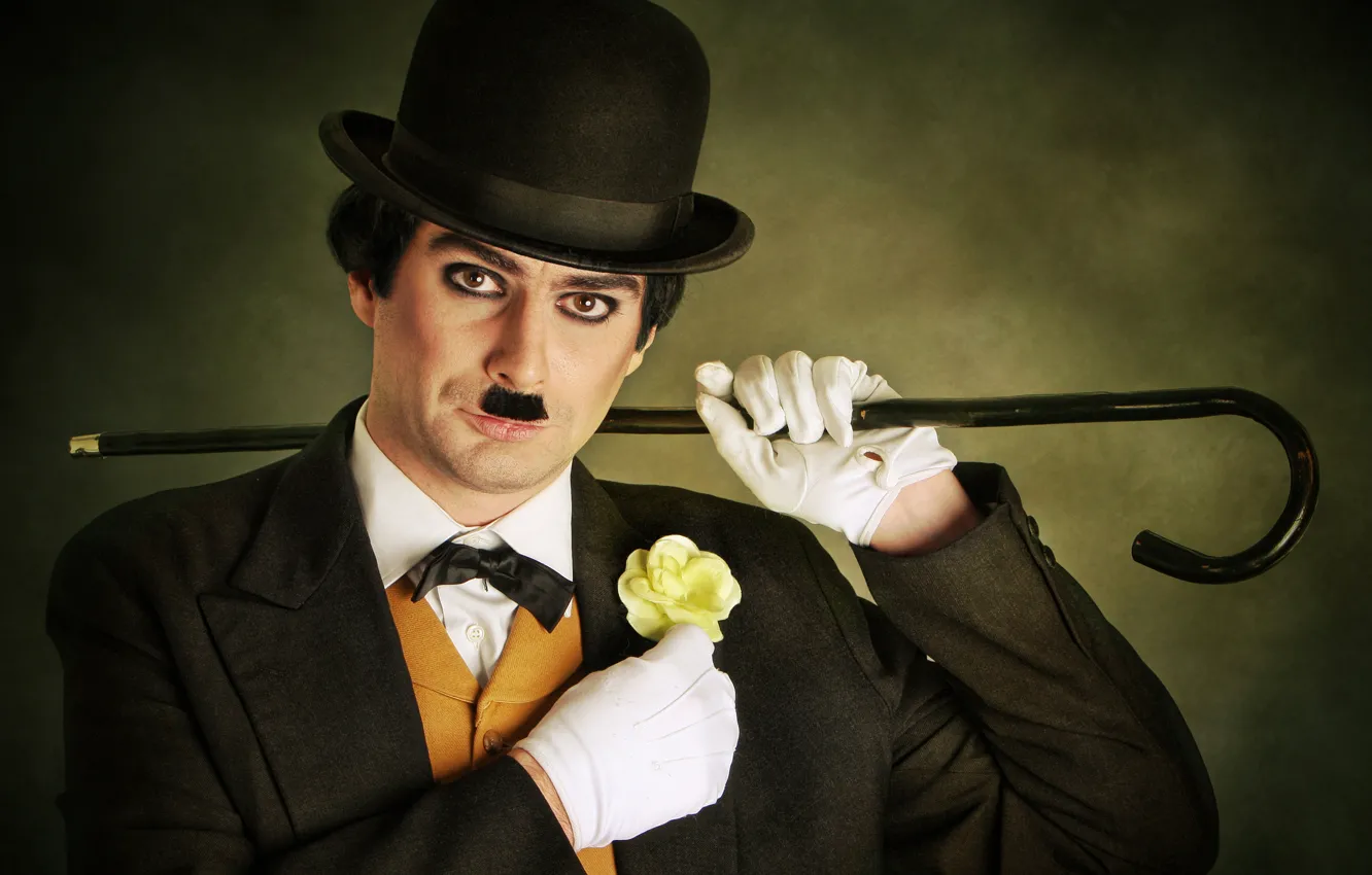 Photo wallpaper look, movie, hat, cane, actor, silent movie