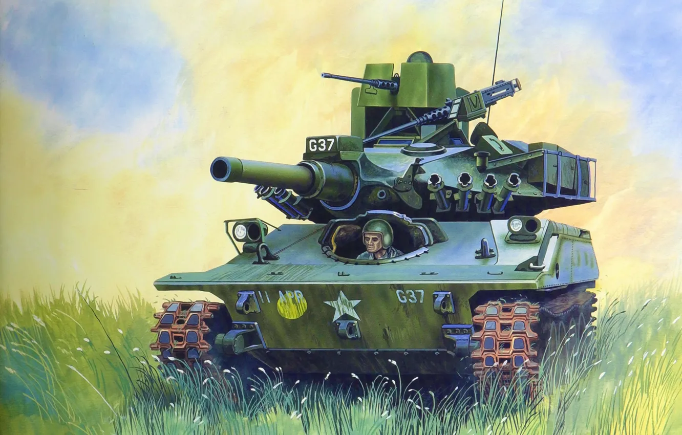 Photo wallpaper weapon, war, art, painting, tank, M551 Sheridan