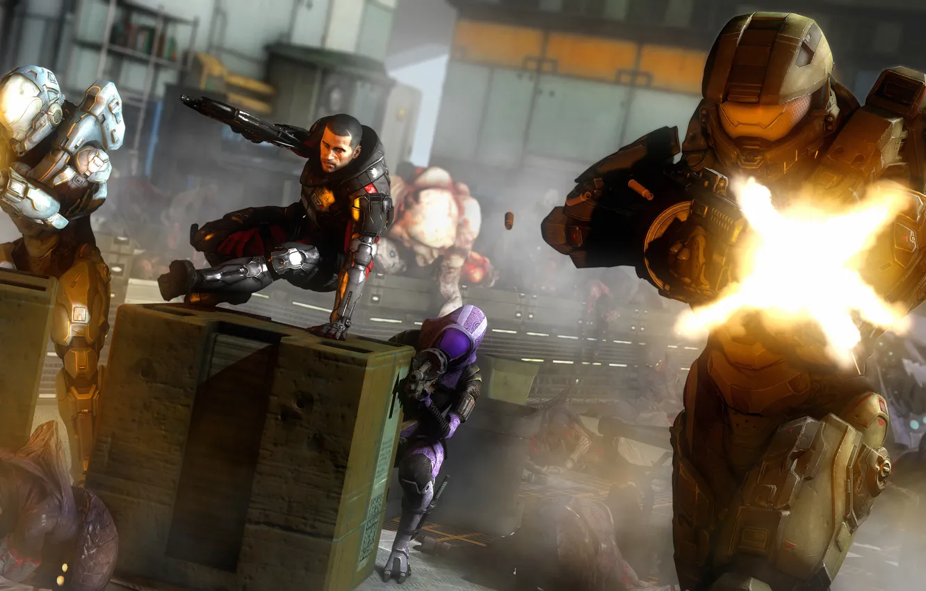 Photo wallpaper Halo, mass effect, shepard, quarian, tali zorah, Glubinny Zorah nar Rayya, Master Chief, John-117