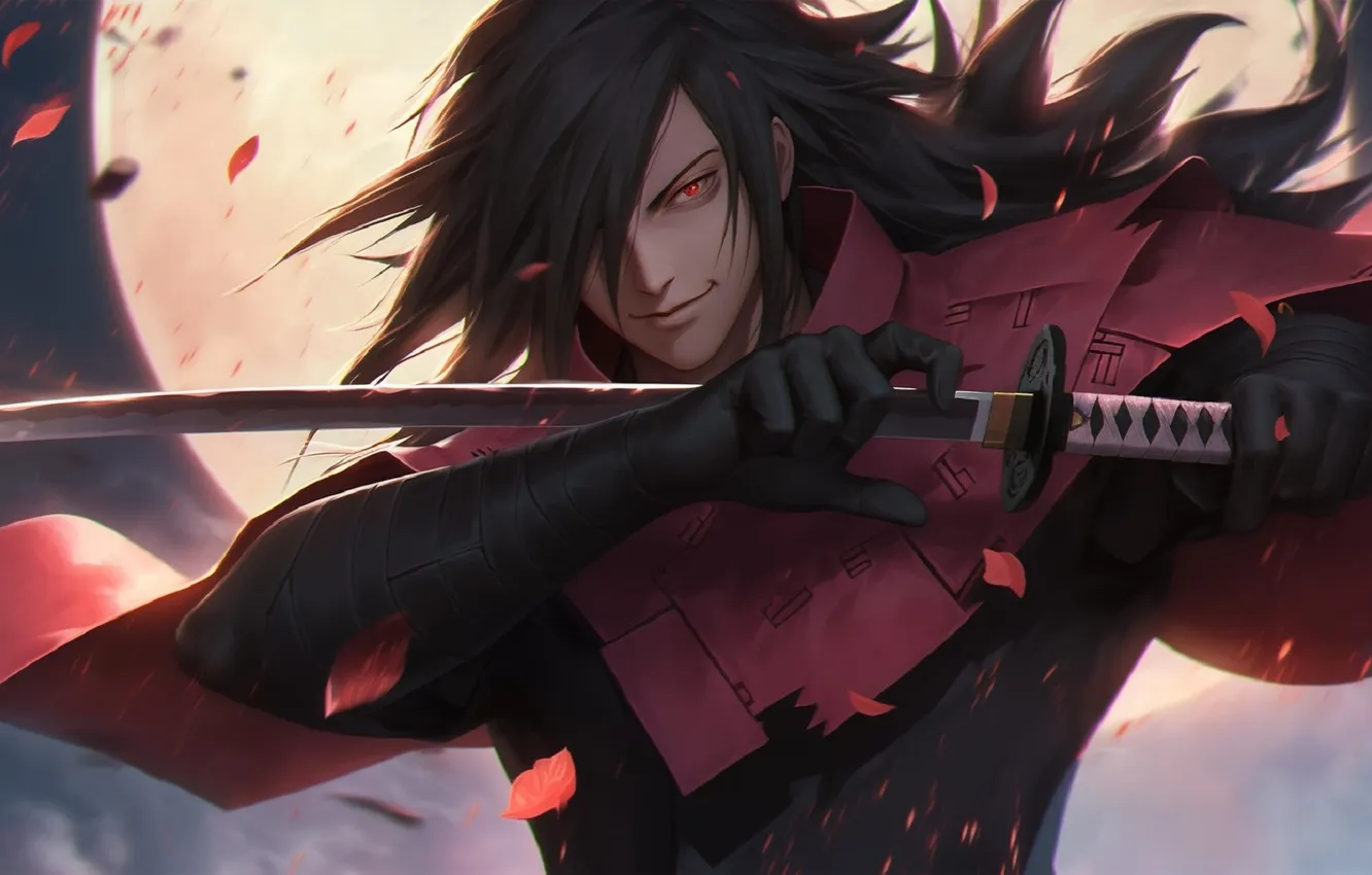 Photo wallpaper katana, the full moon, burning eyes, Power Uchiha, Naruto shippuuden, Naruto Ultimate Ninja Storm, black …