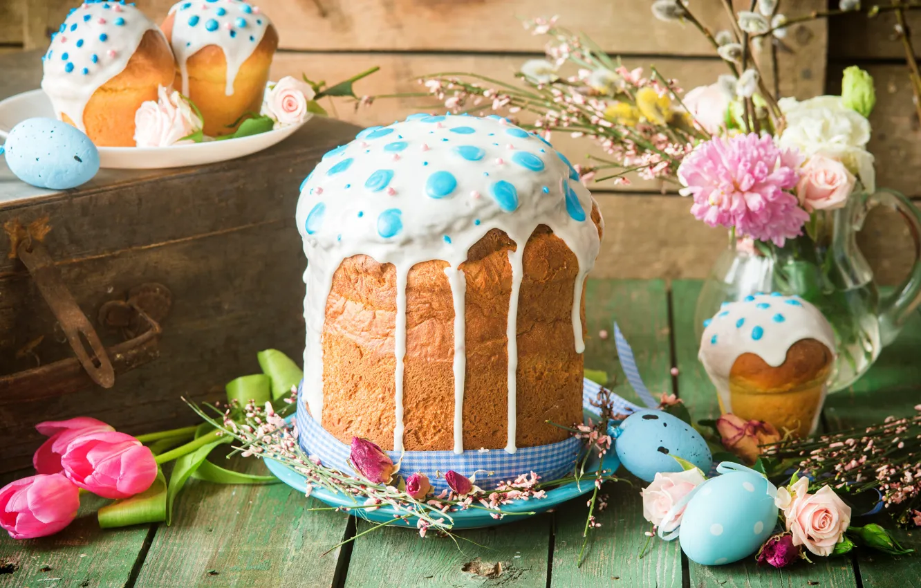 Photo wallpaper flowers, eggs, Easter, cake, glaze