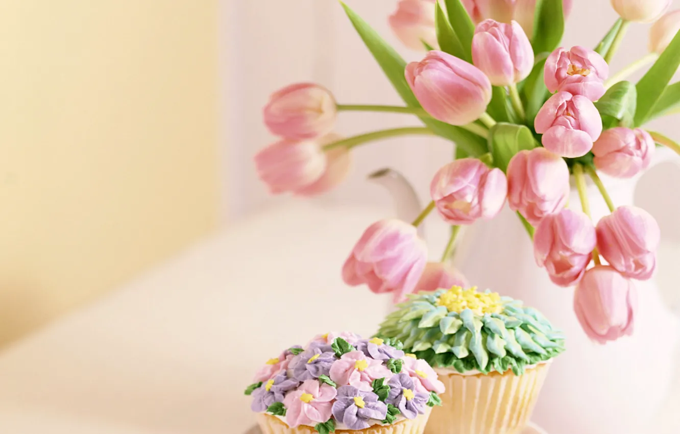 Photo wallpaper flowers, cake, pastry