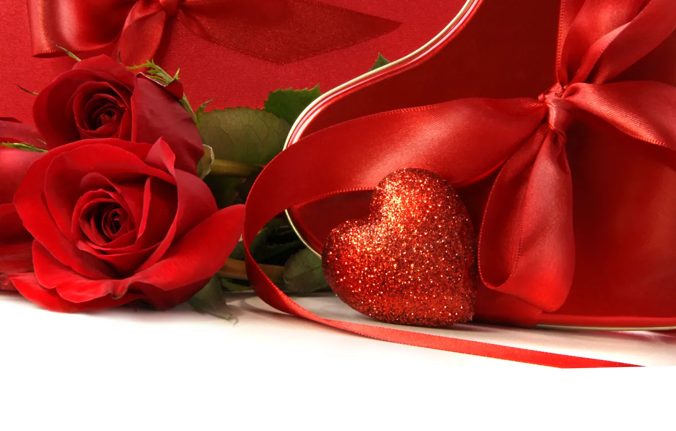 Photo wallpaper holiday, roses, hearts, rose, bow, Valentine's day, heart, ribbon