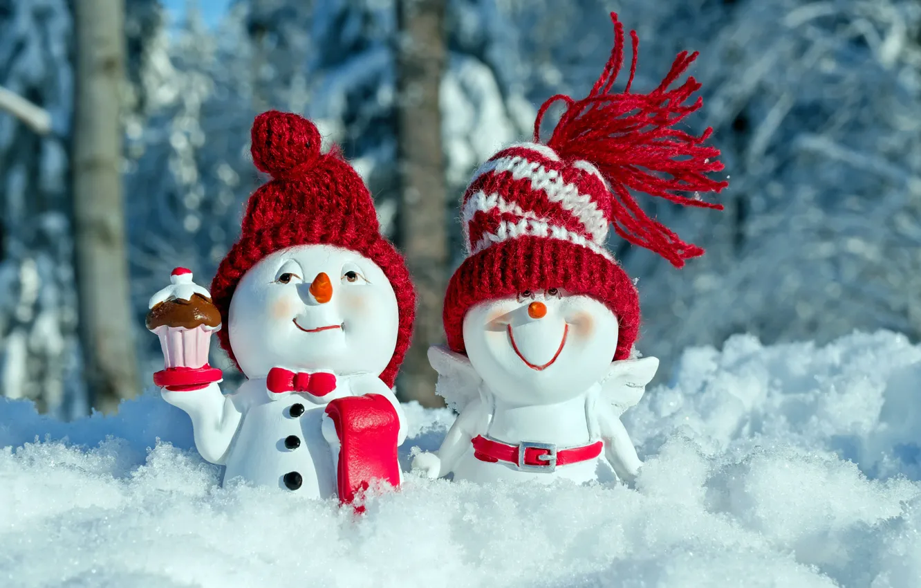 Photo wallpaper snowmen, figure, congratulations, fun, funny, Christmas motif