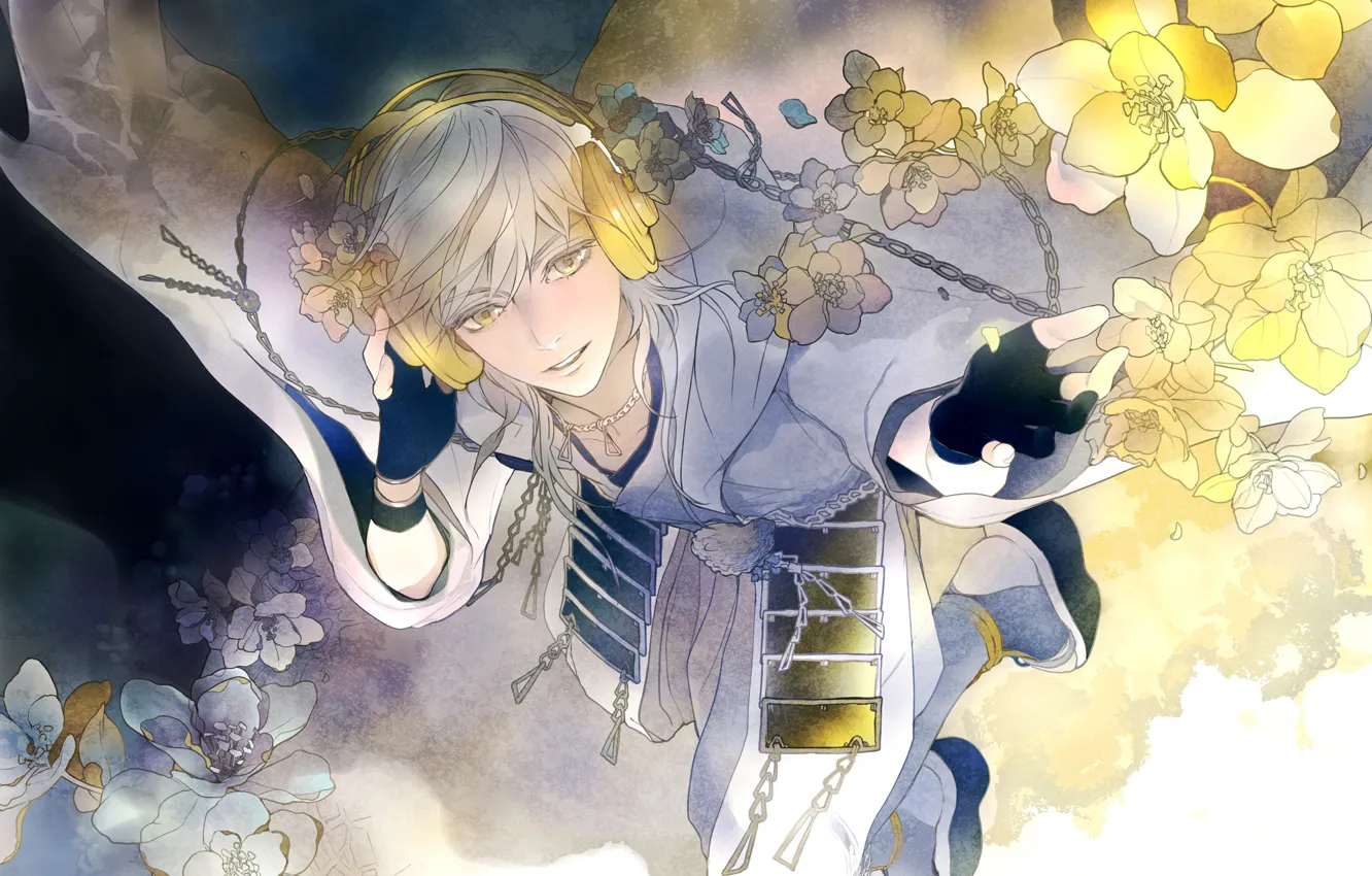 Photo wallpaper flowers, art, male, Touken Ranbu, Tsurumaru Kuninaka, Tsurumaru Kuninagas, vovo