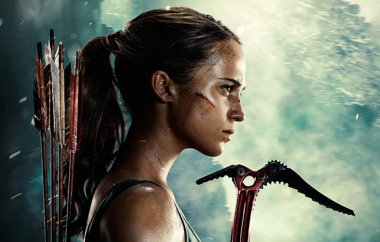 Photo wallpaper girl, background, Tomb Raider, Lara Croft, arrows, poster, Alicia Vikander, Alicia Vikander