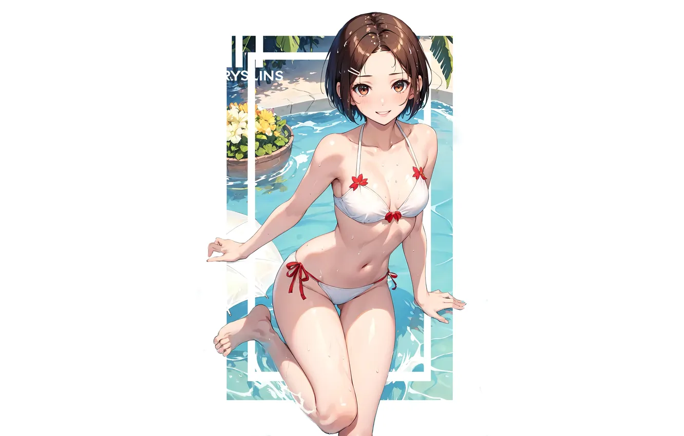 Photo wallpaper girl, hot, sexy, wet, pool, hot girl, sexy girl, anime