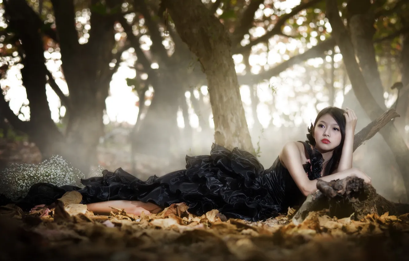 Photo wallpaper girl, background, Asian