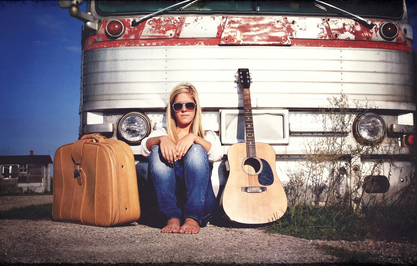 Photo wallpaper girl, background, guitar