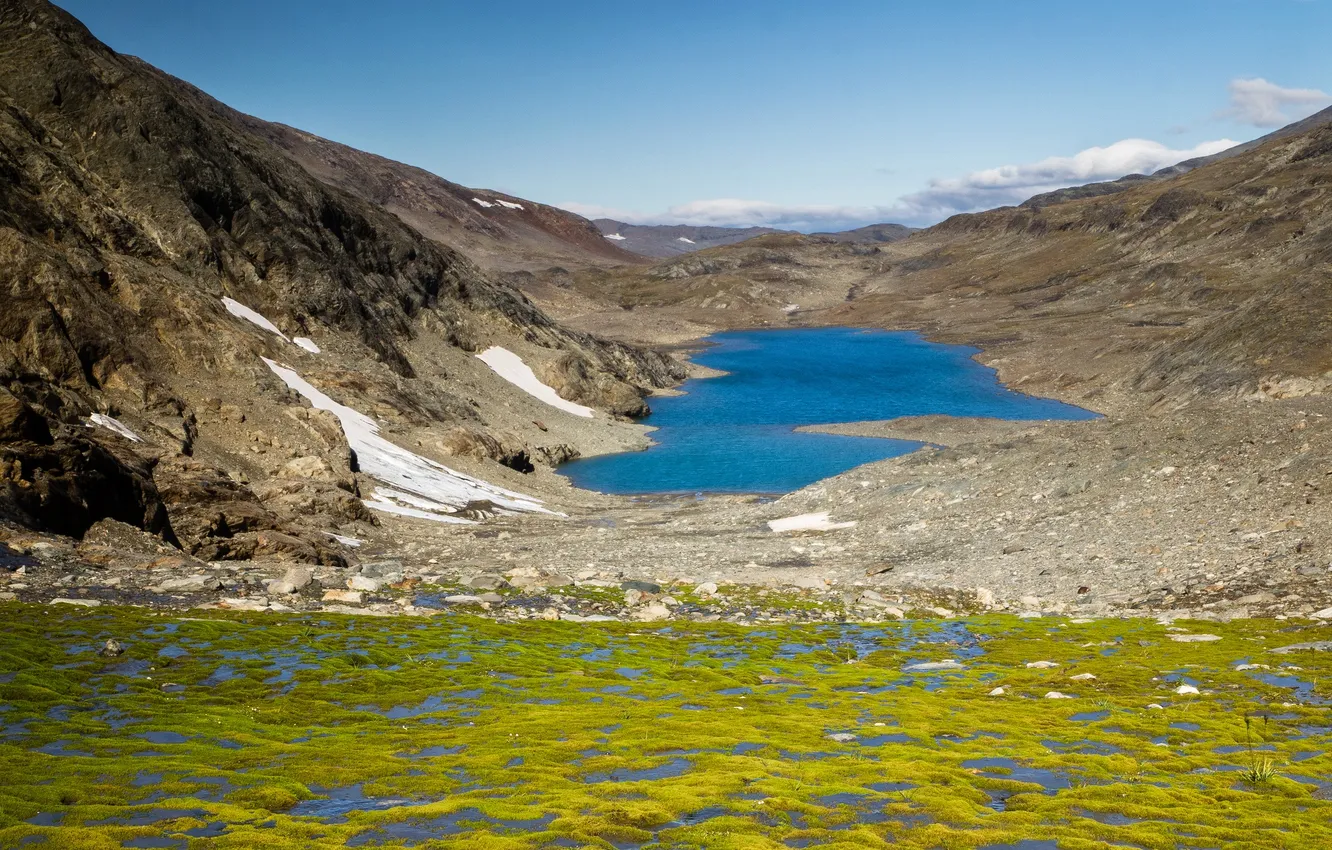 Photo wallpaper the sky, water, mountains, lake