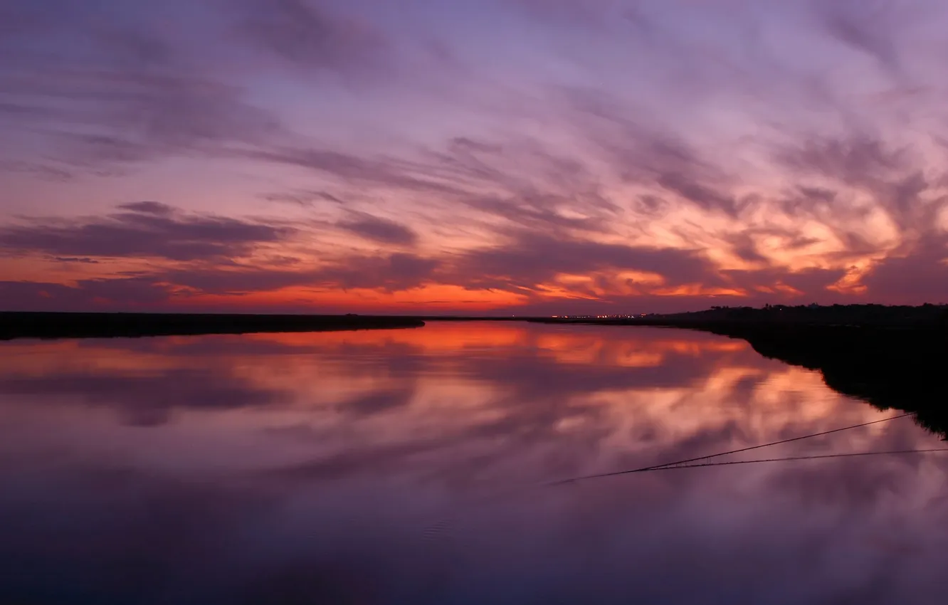 Photo wallpaper the sky, water, landscape, night, lake, photo, rope