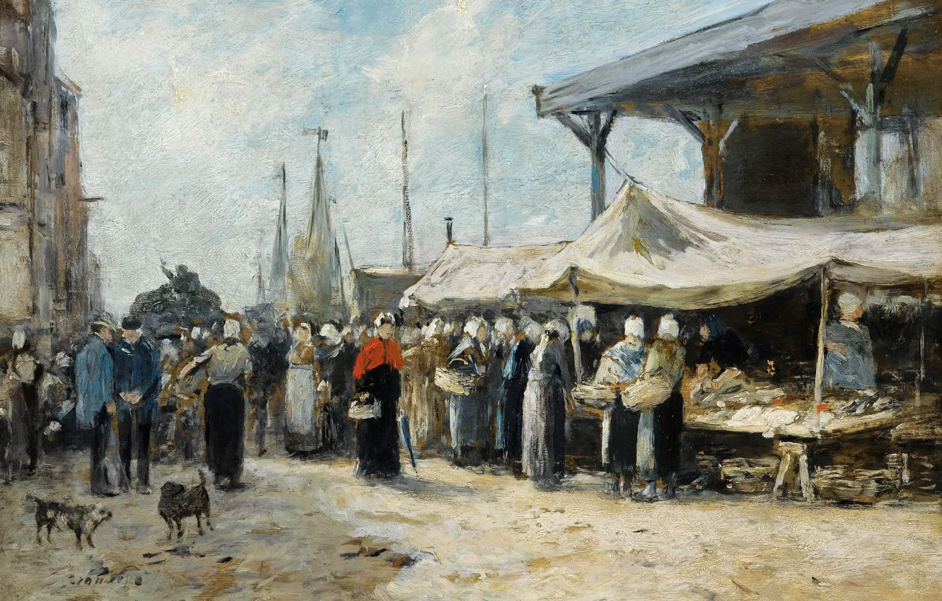 Photo wallpaper picture, genre, Eugene Boudin, Eugene Boudin, Trouville. Fish Market