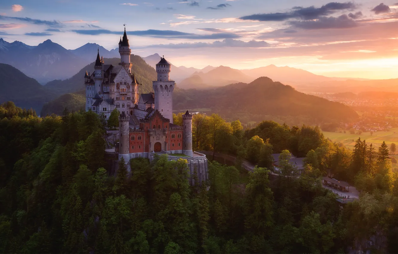 Photo wallpaper forest, summer, light, trees, mountains, castle, spring, Germany