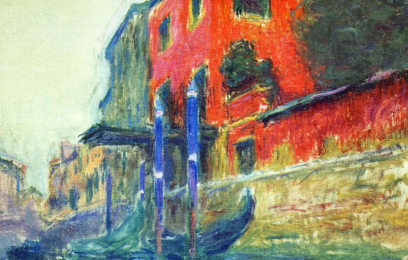 Photo wallpaper the city, boat, picture, Venice, gondola, Claude Monet, Red House