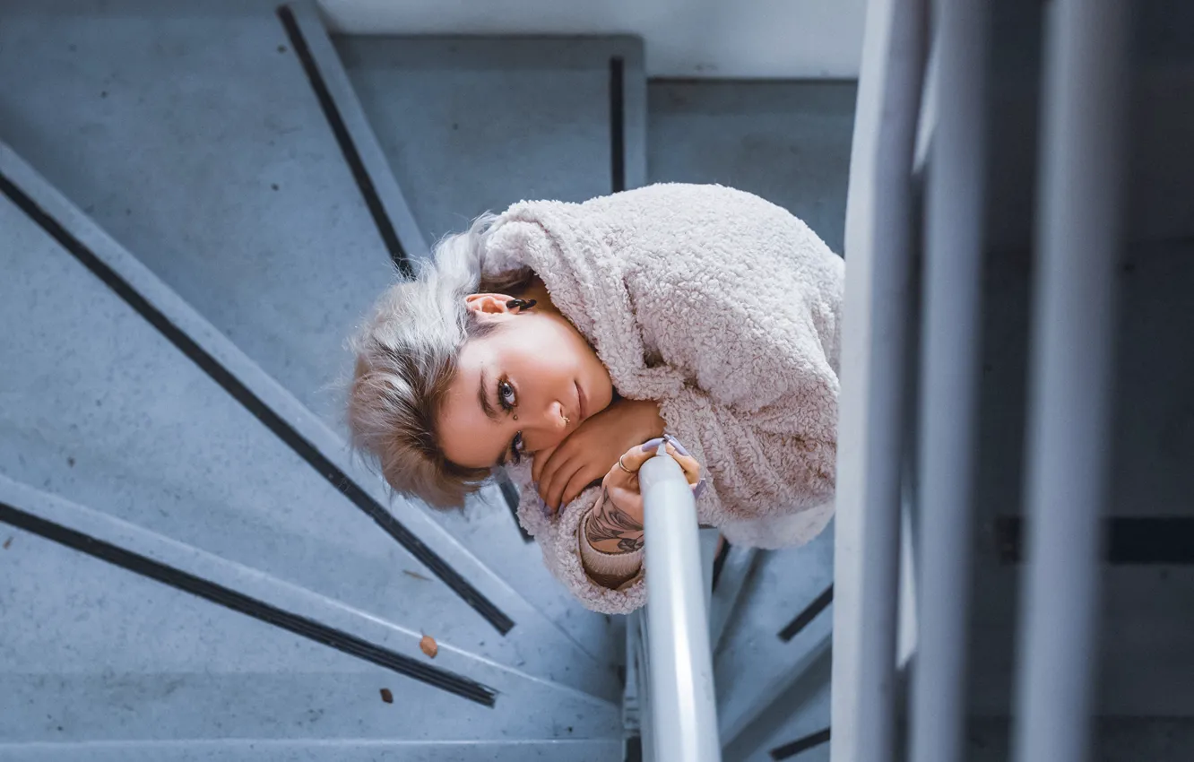 Photo wallpaper look, model, portrait, makeup, piercing, tattoo, hairstyle, blonde