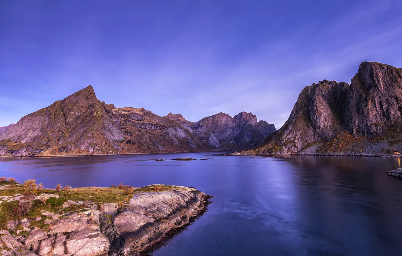 Photo wallpaper mountains, Norway, Bay, Norway, The Lofoten Islands
