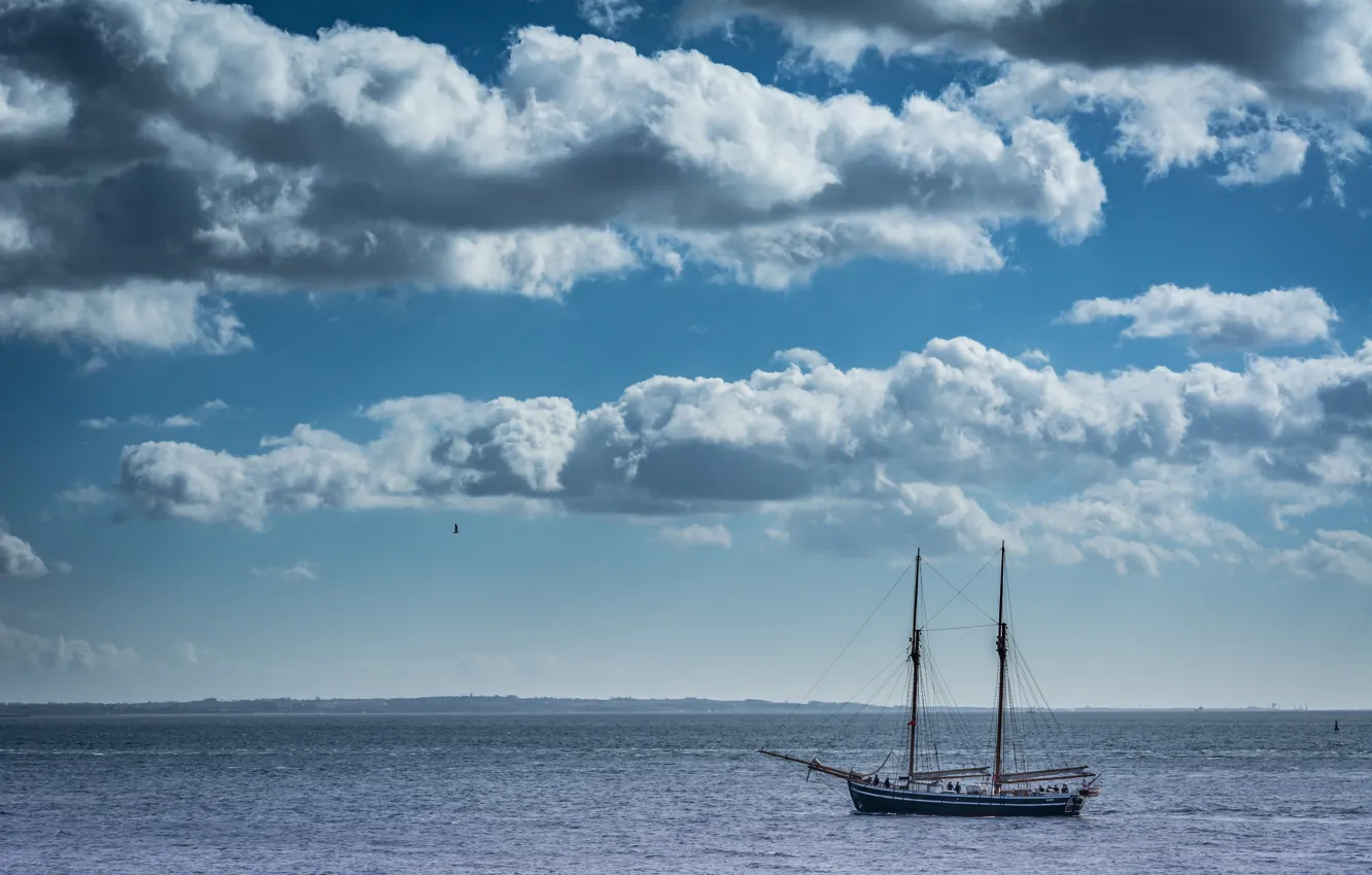 Photo wallpaper sea, clouds, sailboat