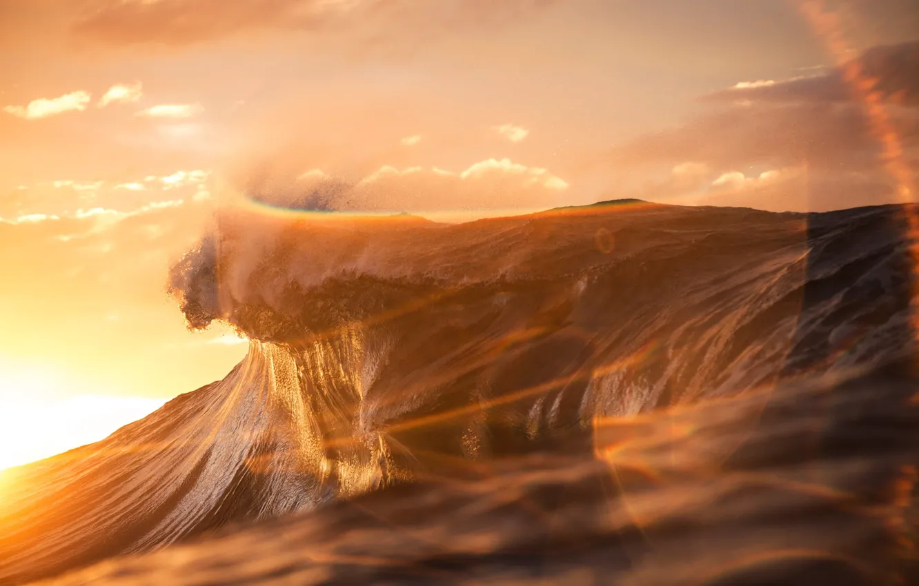 Photo wallpaper sea, wave, clouds, light, nature, glare, the ocean