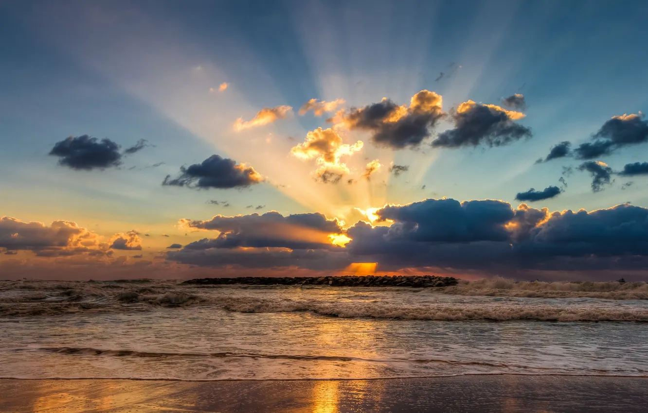 Photo wallpaper sea, the sky, clouds, landscape, sunset, nature