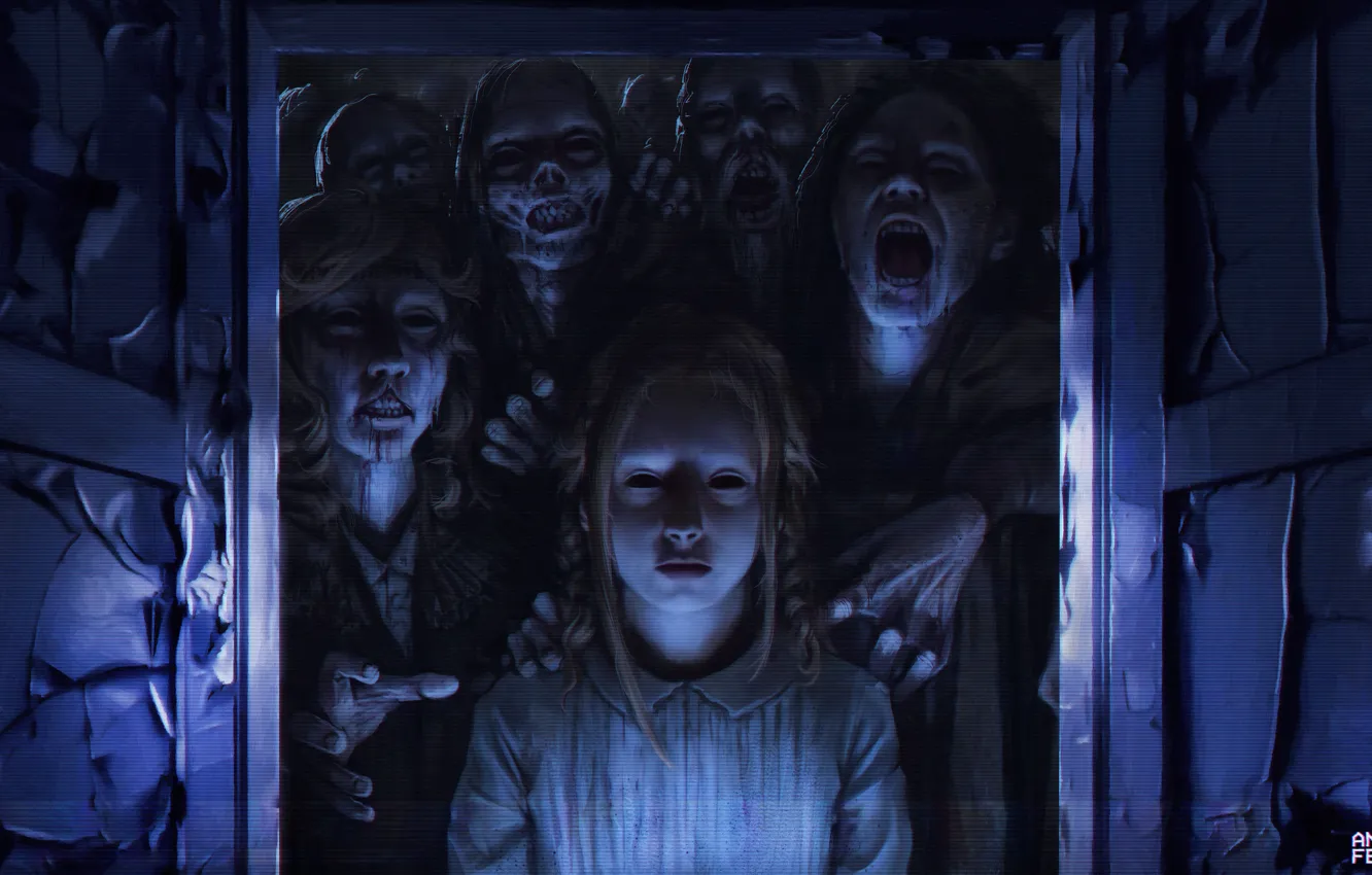Photo wallpaper fear, Dead, art, zombies, girl, horror, fantasy, horror
