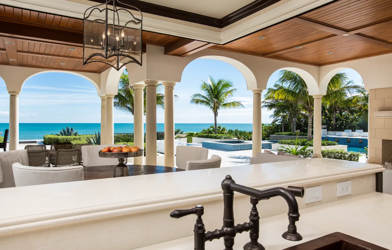 Photo wallpaper pool, ocean, luxury, terrace, palm