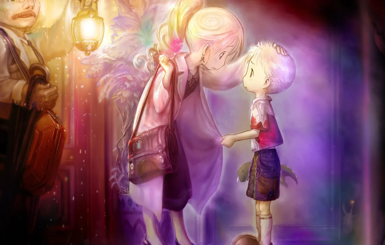 Photo wallpaper the evening, anime, family, flashlight