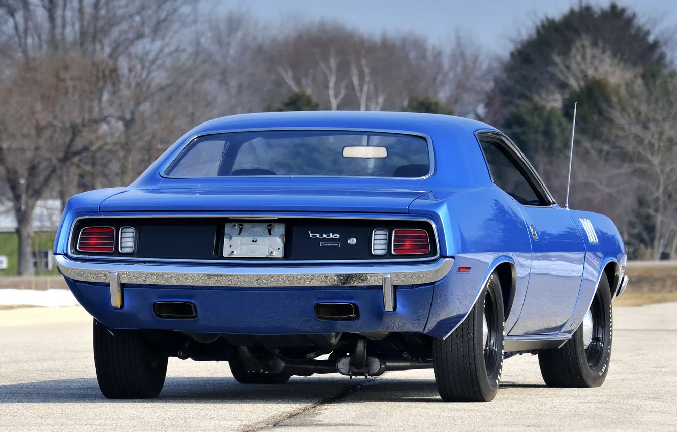 Photo wallpaper blue, 1971, muscle car, blue, Plymouth, back, Plymouth, Cuda