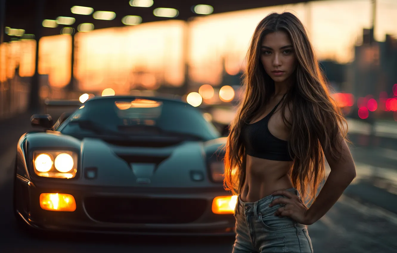 Photo wallpaper car, wallpaper, Ferrari, long hair, girls, evening, model