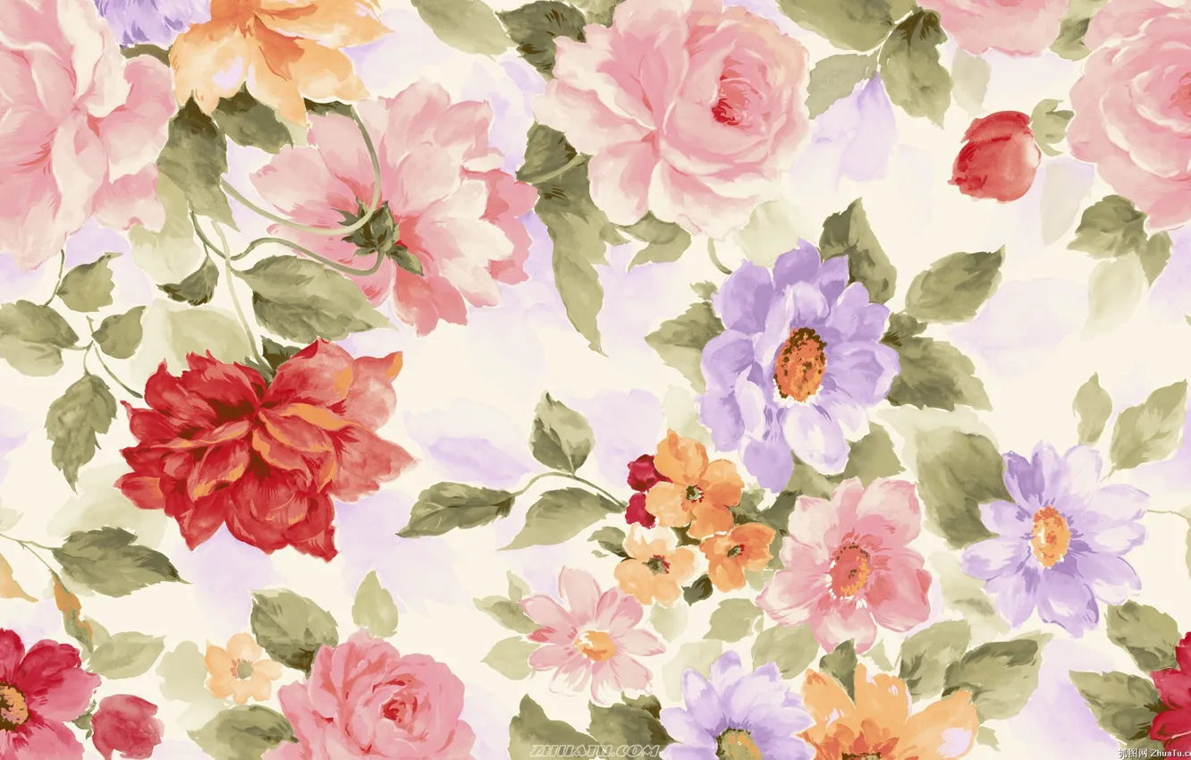Photo wallpaper flowers, background, paint