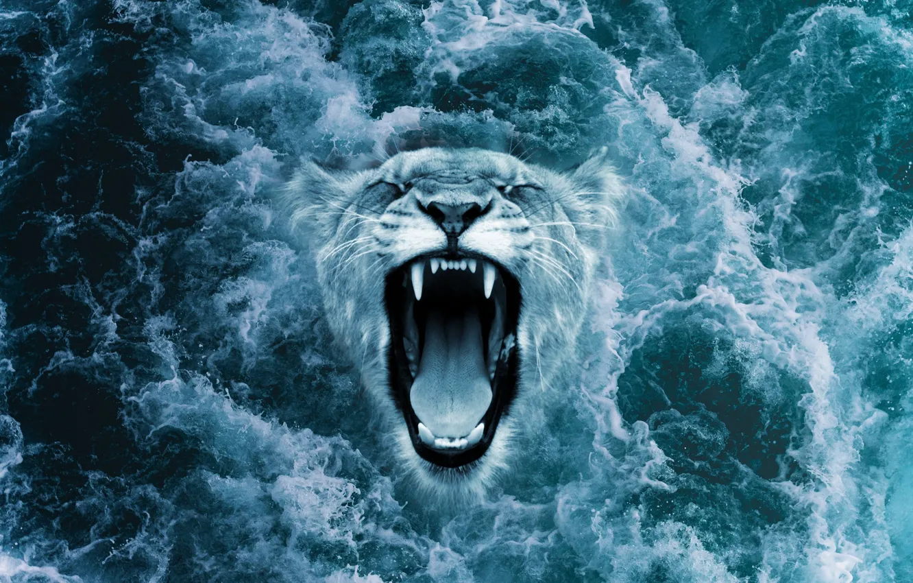 Photo wallpaper wave, foam, fantasy, the ocean, grin, ocean, roar, throw