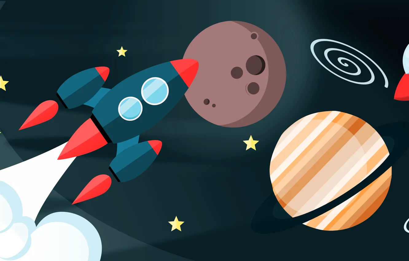 Photo wallpaper space, flight, planet, vector, rocket