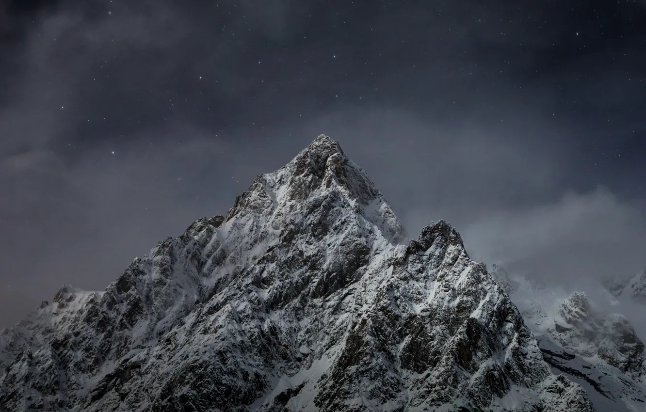 Photo wallpaper the sky, stars, snow, mountains, night, nature, rocks