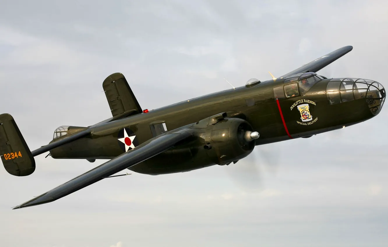 Photo wallpaper the sky, flight, retro, the plane, bomber, B-25 Mitchel