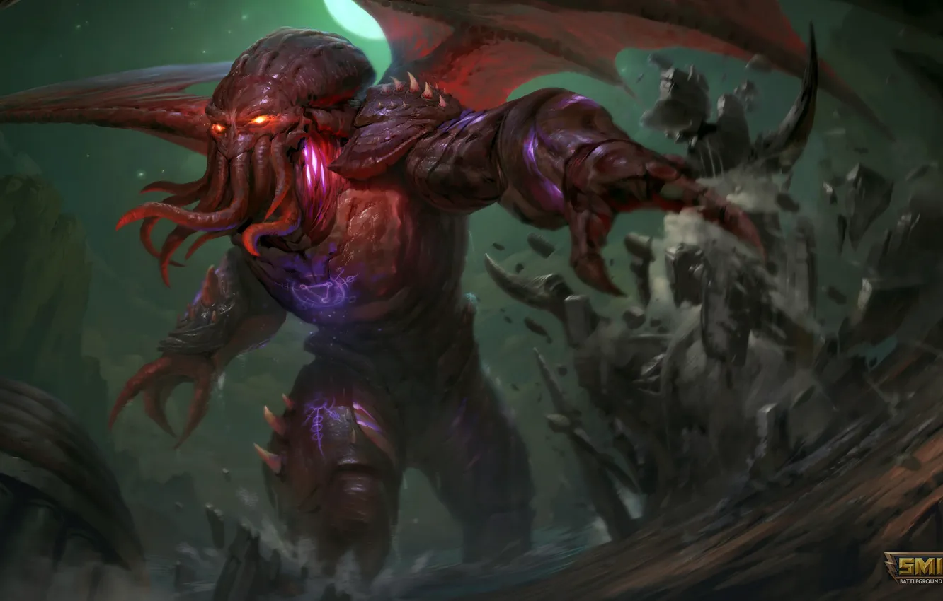 Photo wallpaper being, the demon, Cthulhu, runs, Smite