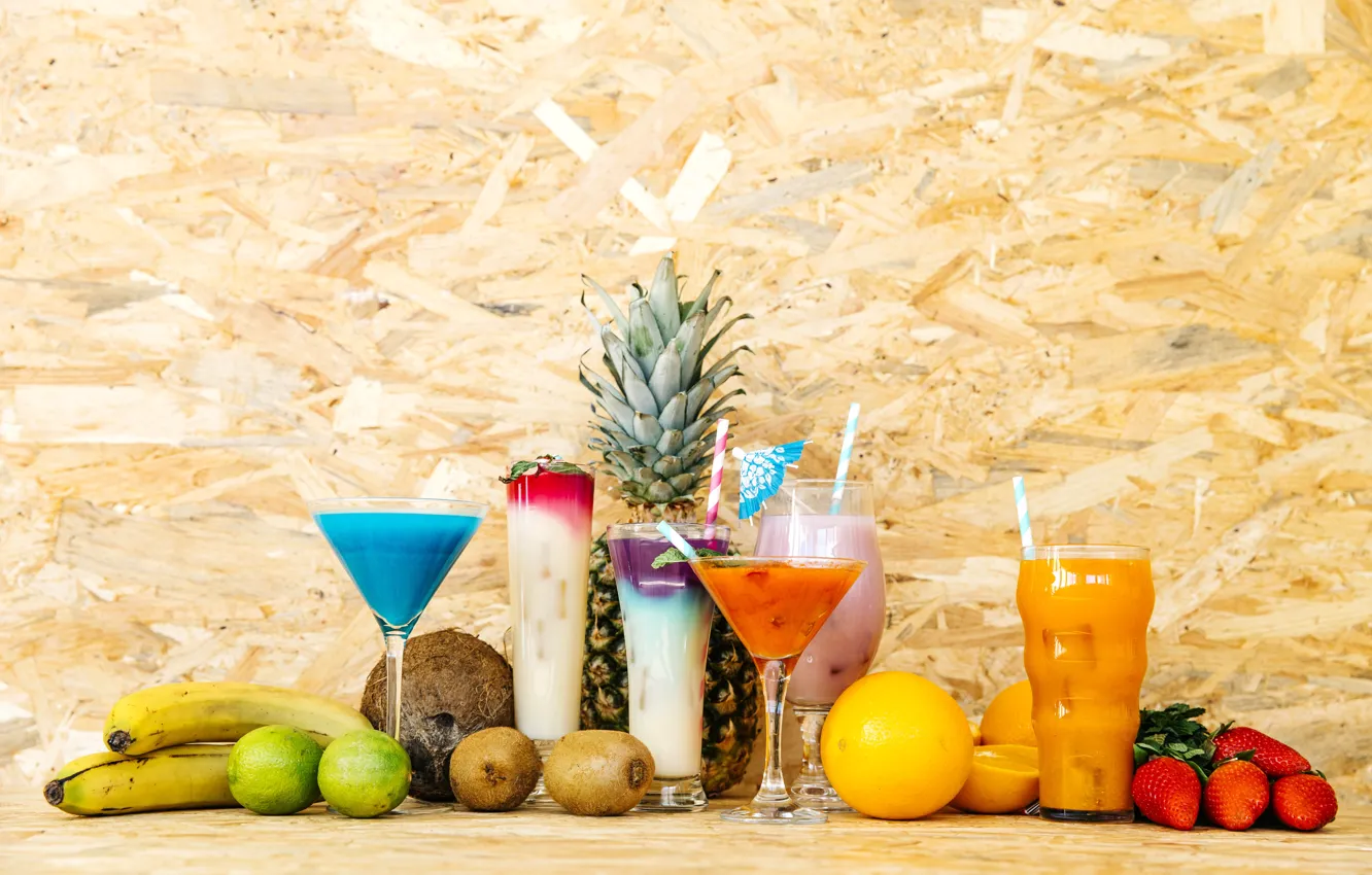 Photo wallpaper glasses, fruit, juices