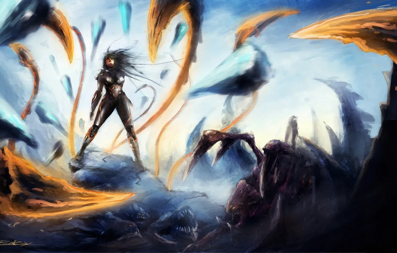 Photo wallpaper girl, snow, monster, art, zerg, starcraft 2, sarah kerrigan