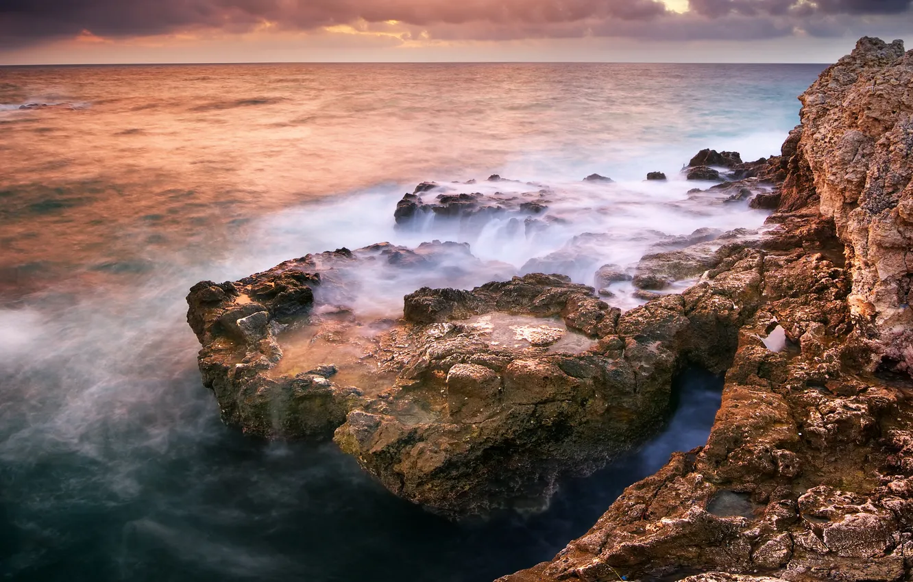 Photo wallpaper sea, clouds, stones