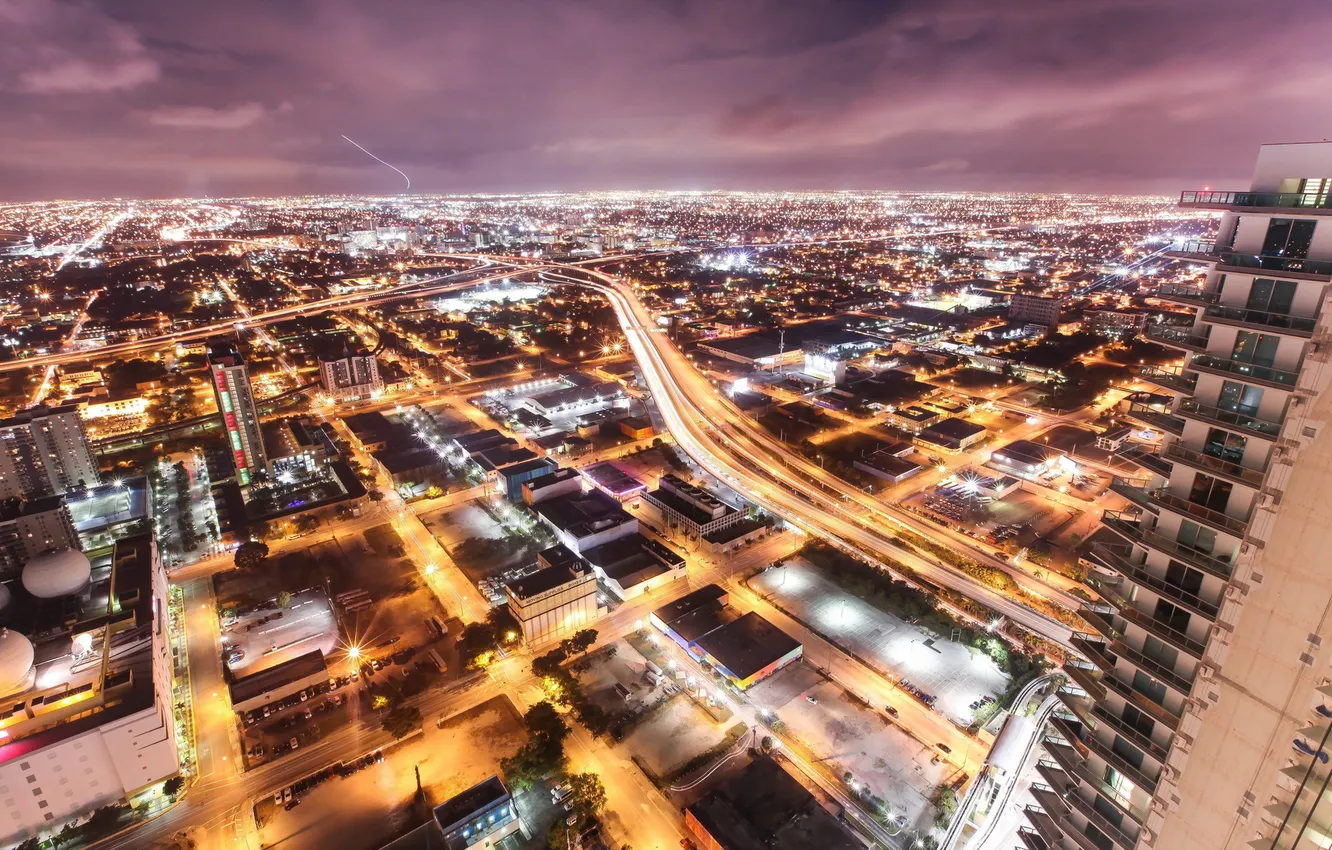 Photo wallpaper night, the city, Miami