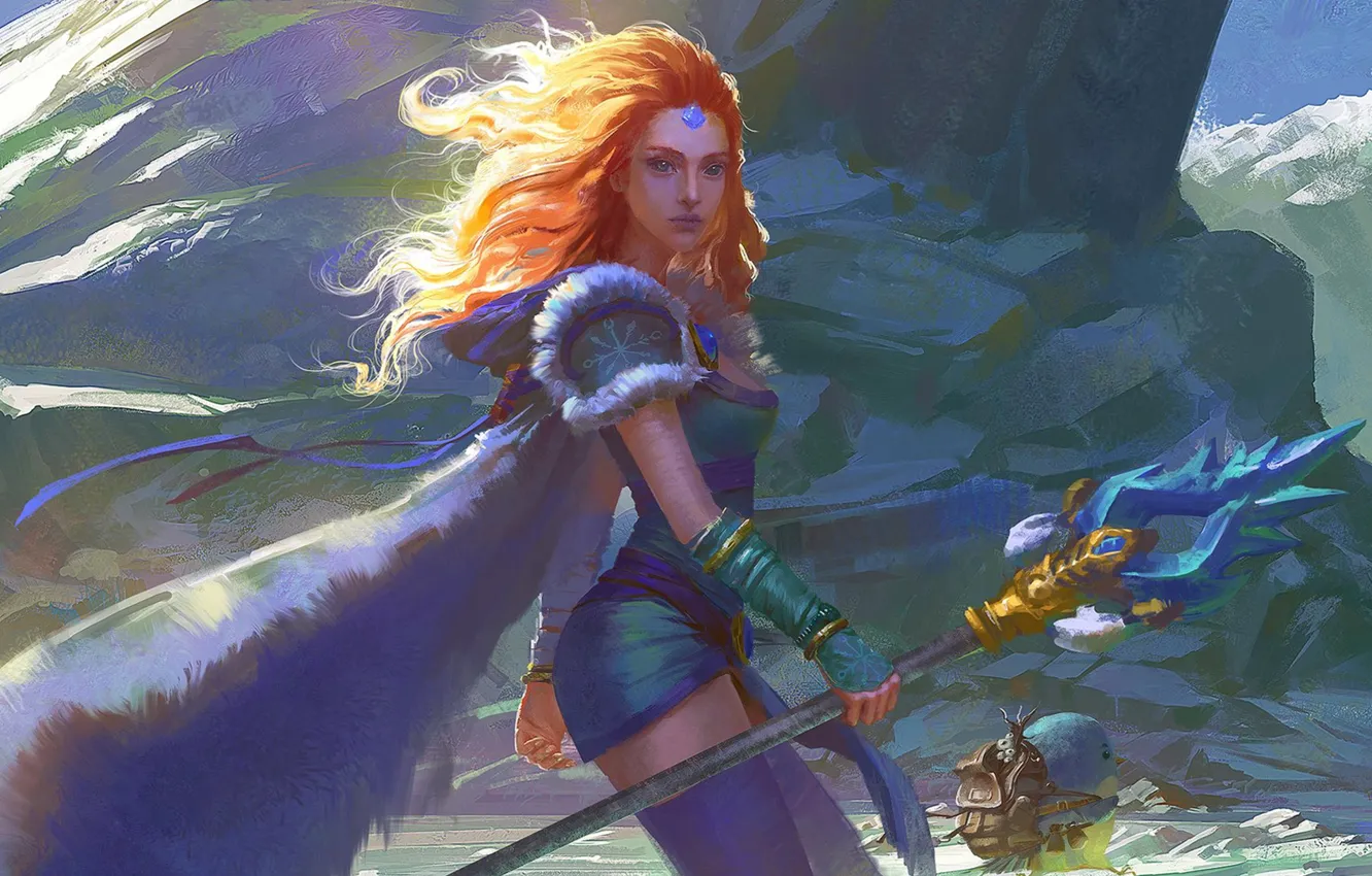 Photo wallpaper girl, the wind, art, staff, Crystal Maiden, Dota 2, Rylai