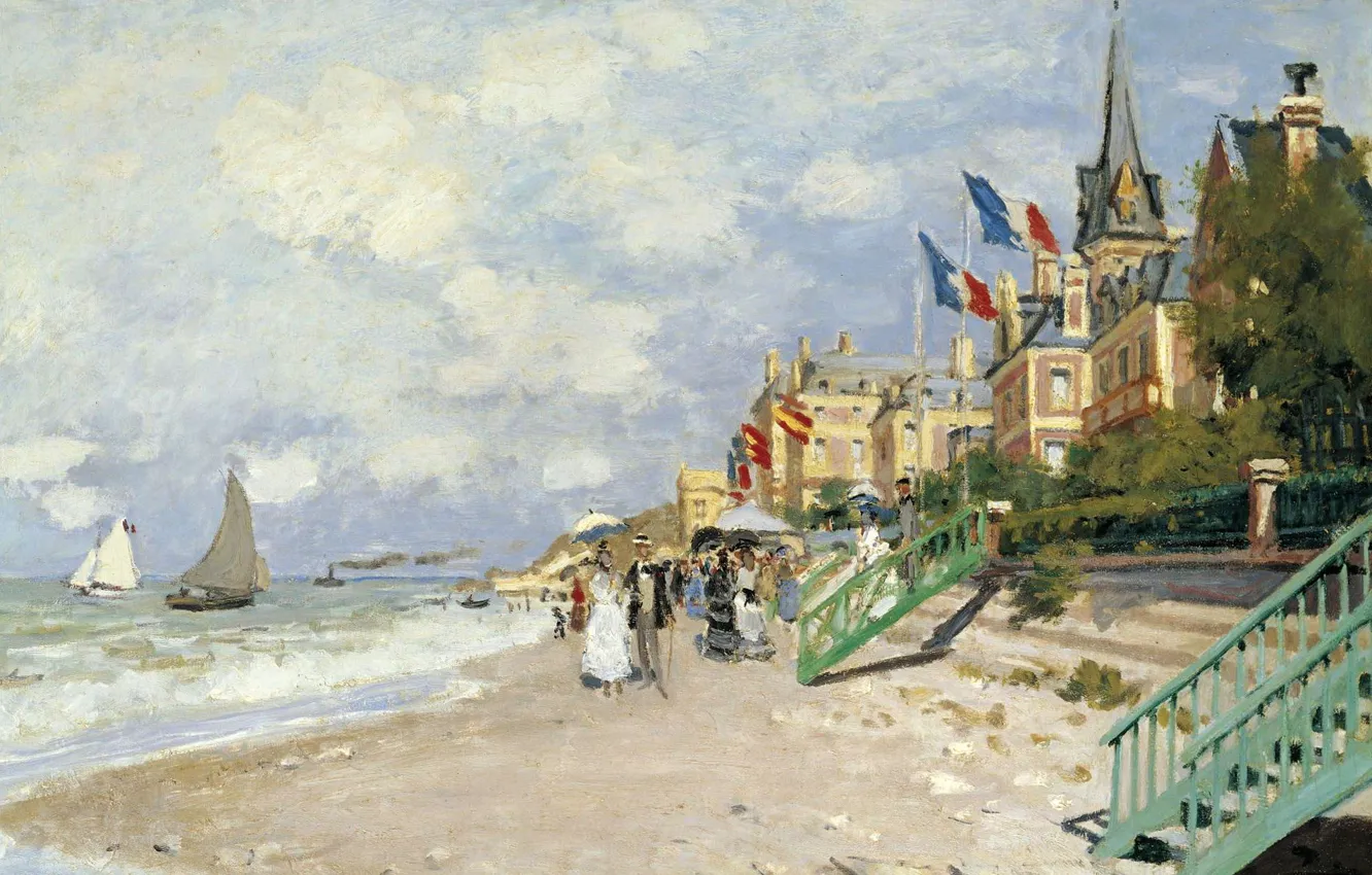 Photo wallpaper landscape, picture, Claude Monet, The beach at Trouville