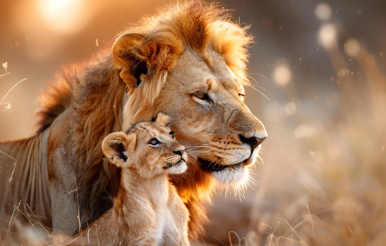 Photo wallpaper predator, Leo, kitty, two, lion, big cats, digital art, AI art