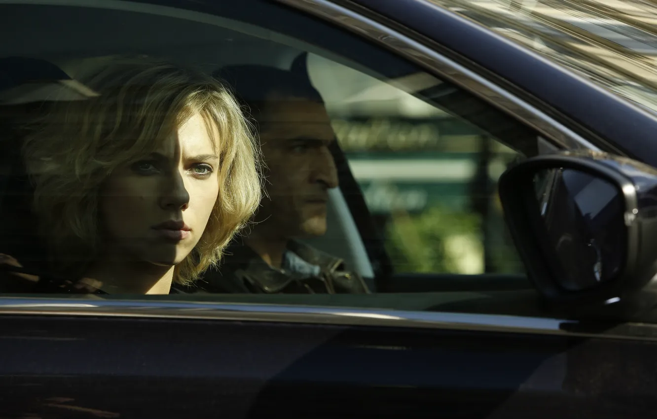 Photo wallpaper auto, frame, Scarlett Johansson, blonde, Scarlett Johansson, Lucy, police, Lucy