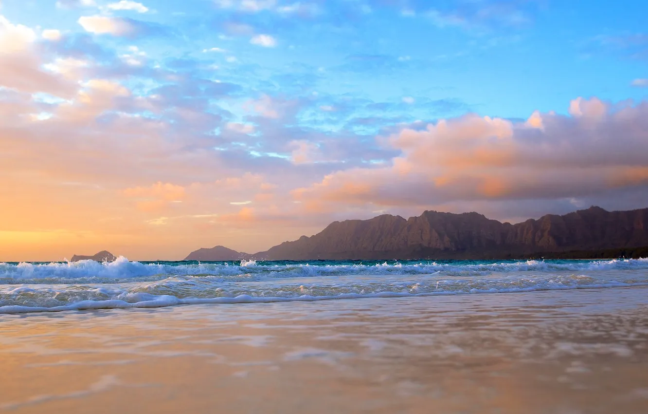 Photo wallpaper sea, the sky, foam, shore