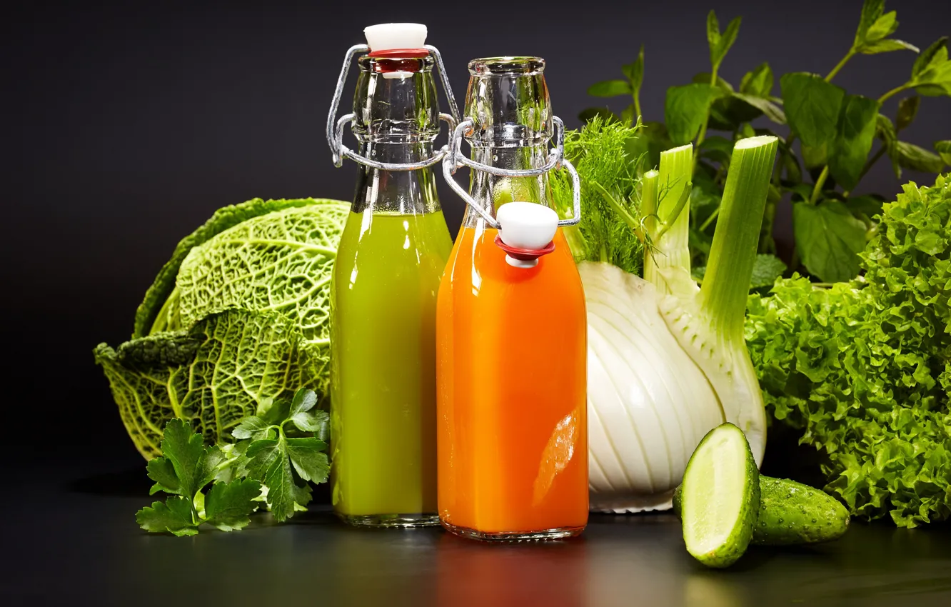 Photo wallpaper greens, juice, drink, vegetables, cabbage