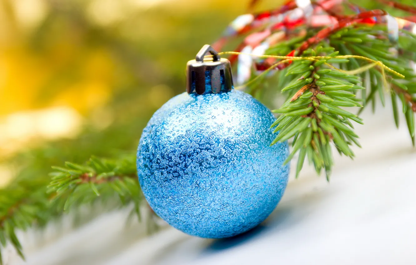 Photo wallpaper branches, holiday, blue, new year, spruce, shiny, blue, macro